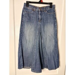 NYDJ Tummy Tuck Denim Skirt Blue Godet Pleated Flare Midi Womens Medium Wash S